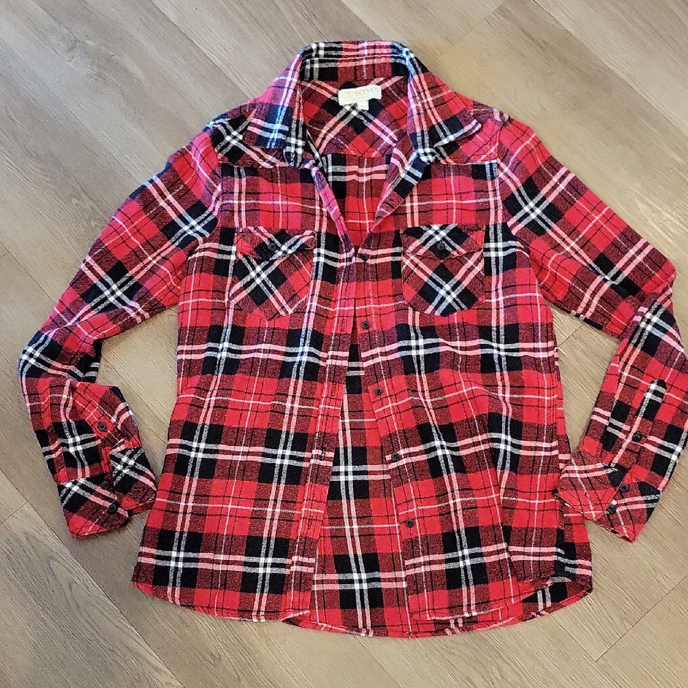 Lumberjack Red and Black Plaid Button-Up Flannel Shirt